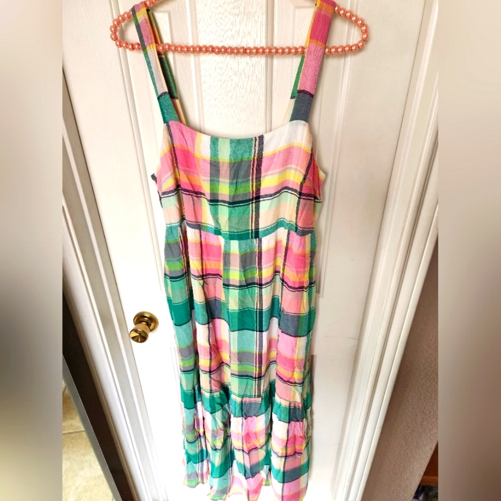 LOFT Pink and Green Spaghetti Strap Sundress